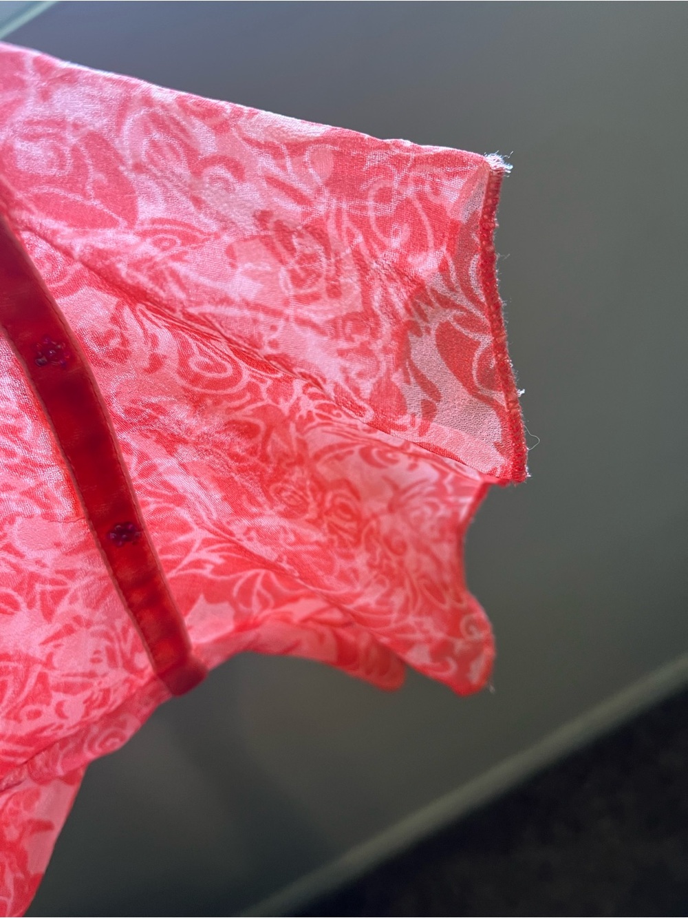 Coral V-Neck Sheer Floral Blouse - Picture 5 of 6